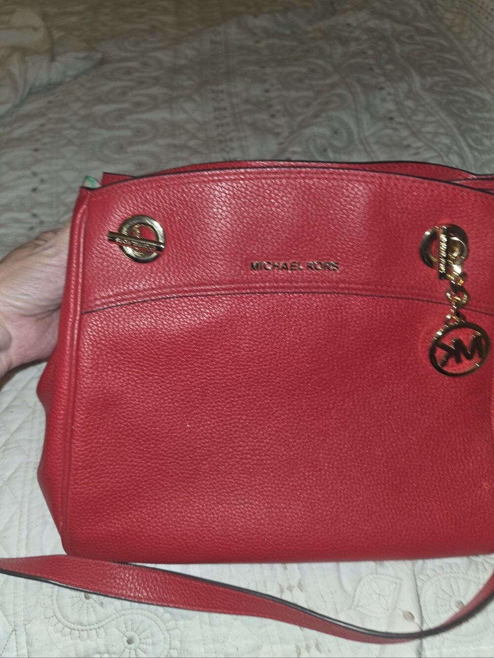 Michael Kors Red Pebbled Leather Crossbody Bag
